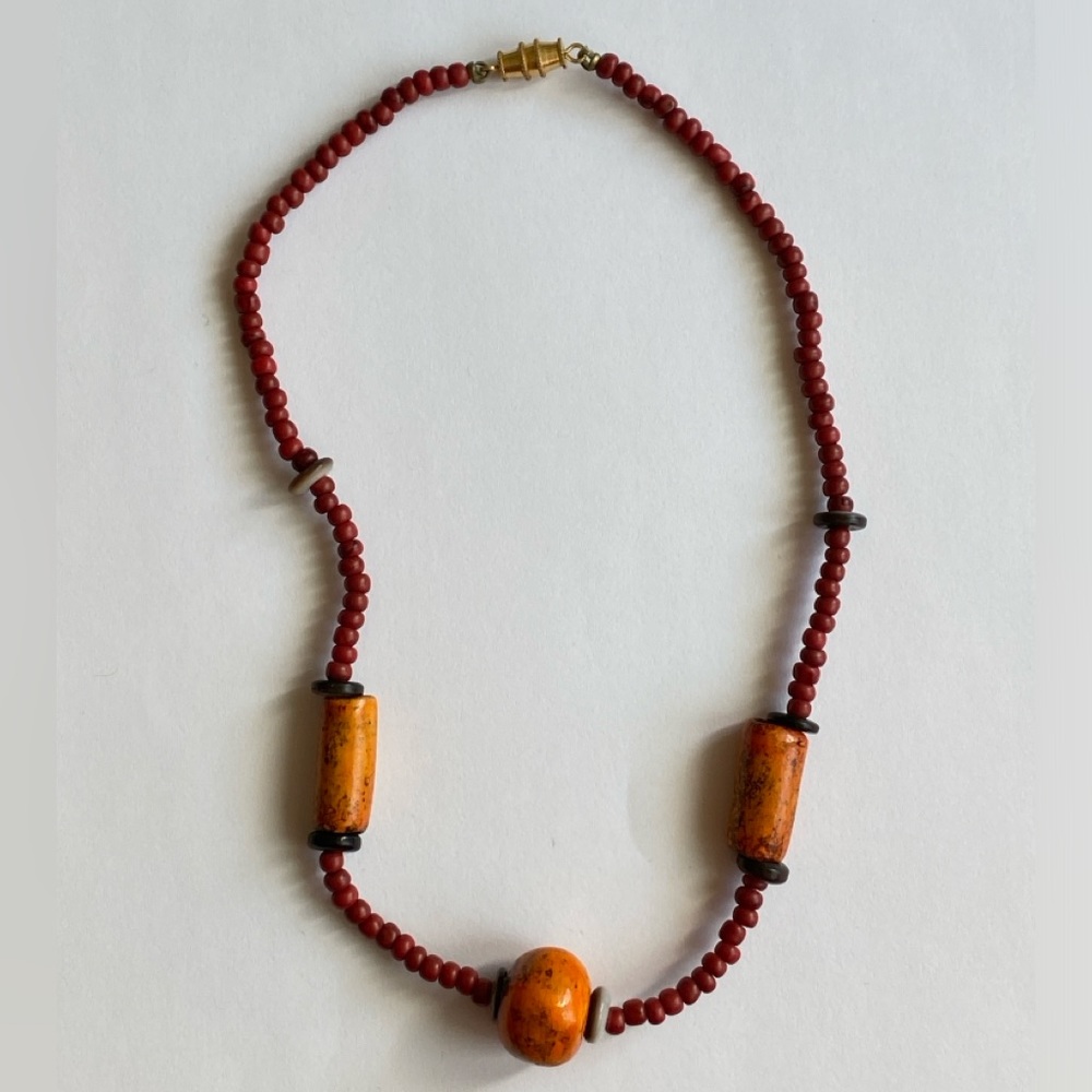 Vintage Bohemian Style Red and Orange Necklace - Add Color to Your Outfit